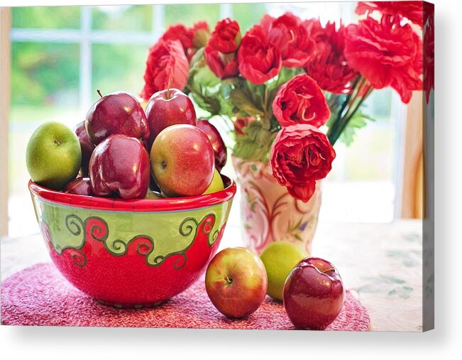 Photo Acrylic Print featuring the photograph Bowl of red apples by Top Wallpapers