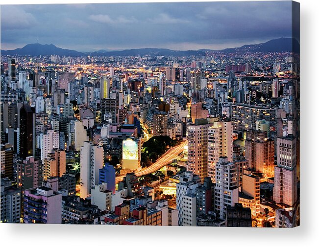 Block Shape Acrylic Print featuring the photograph Brazil, Sao Paulo, Cityscape, Elevated by Jeremy Woodhouse