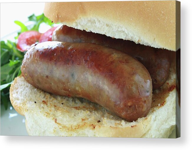 Ip_11162565 Acrylic Print featuring the photograph Bread Roll With Sausage close Up by Langan, Neil