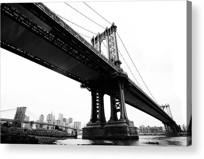 Lower Manhattan Acrylic Print featuring the photograph Bridges by Blackwaterimages