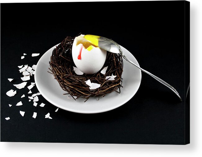 Spoon Acrylic Print featuring the photograph Broken Egg by Monicaphotography