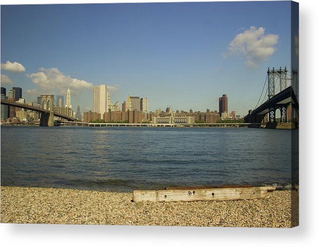 Lower Manhattan Acrylic Print featuring the photograph Brooklyn Bridge And Manhattan Bridges by Lingbeek