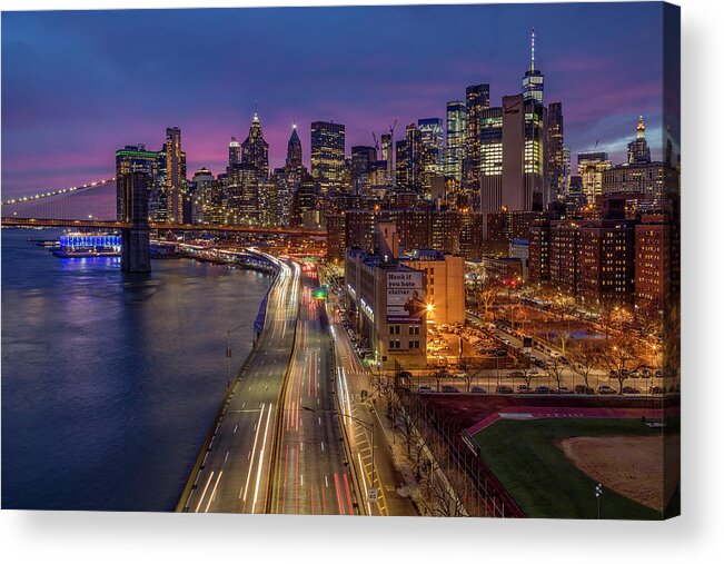 Nyc Skyline Acrylic Print featuring the photograph Brooklyn Bridge and Manhattan Skyline by Susan Candelario
