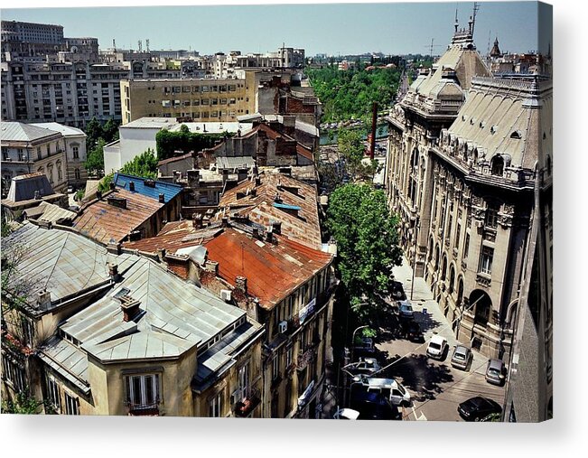 Treetop Acrylic Print featuring the photograph Bucharest Tin Roof Skyline by Image By Damian Bettles