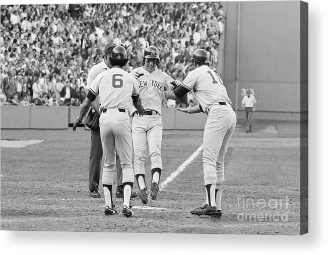 People Acrylic Print featuring the photograph Bucky Dent Jumping On Home Plate by Bettmann