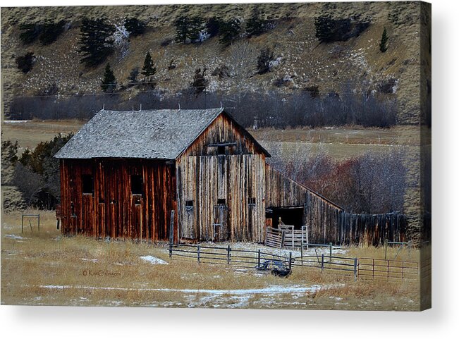 Montana Ranch Building Acrylic Print featuring the mixed media Building On Hold by Kae Cheatham