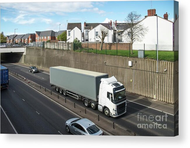 Nobody Acrylic Print featuring the photograph Busy Dual Carriageway Near Houses by Robert Brook/science Photo Library