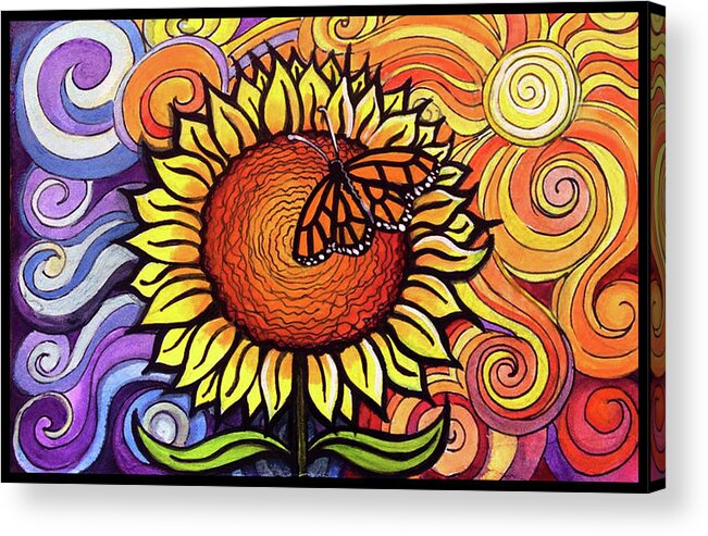 Swirly Acrylic Print featuring the painting Butterfly Sunflower by David Sockrider
