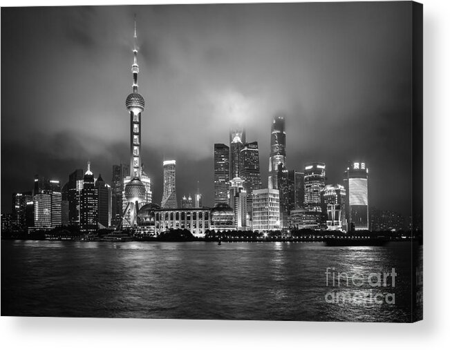  China Shanghai Acrylic Print featuring the photograph BW Skyline in Shanghai by Steven Liveoak