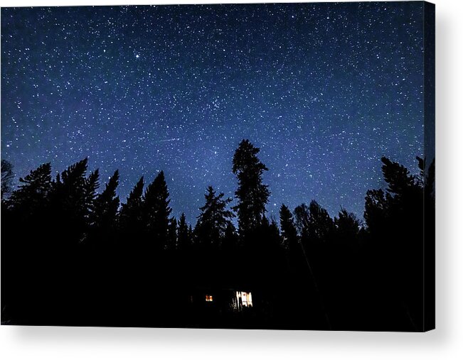 Night Acrylic Print featuring the photograph Cabin in the woods by Joe Holley