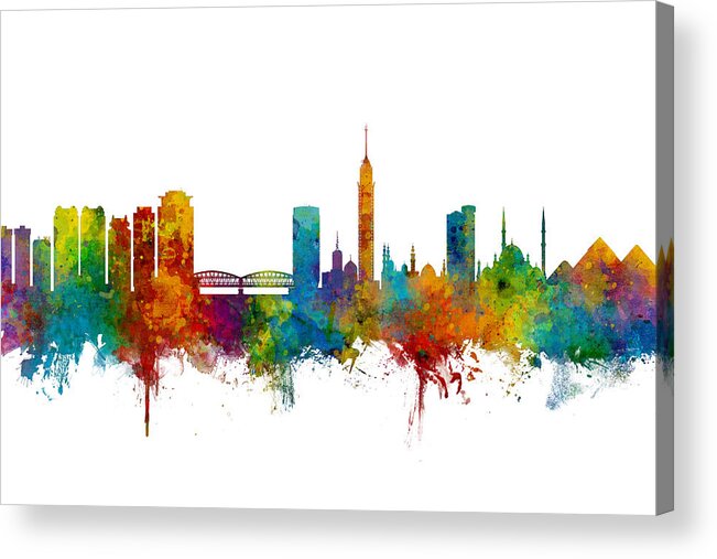 Cairo Acrylic Print featuring the digital art Cairo Egypt Skyline by Michael Tompsett