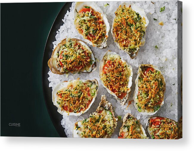 Cuisine At Home Acrylic Print featuring the photograph Cajun oysters on the half shell by Cuisine at Home