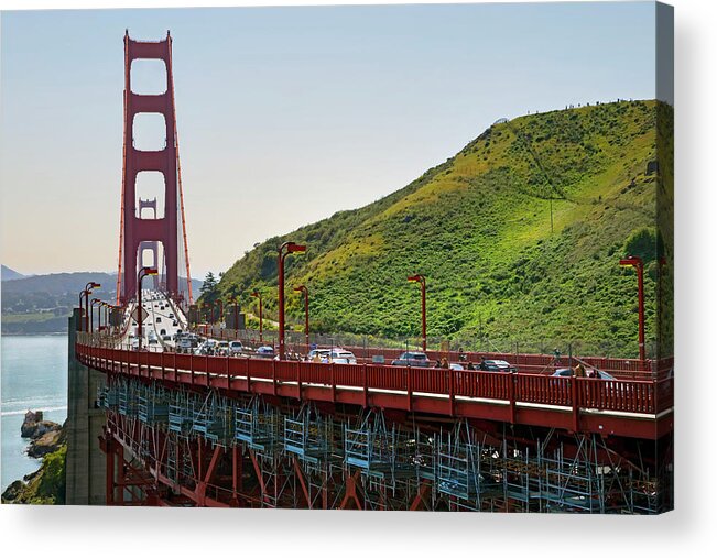 Estock Acrylic Print featuring the digital art California, San Francisco, Highway 101 Leading To Golden Gate Bridge by Maria Consorti