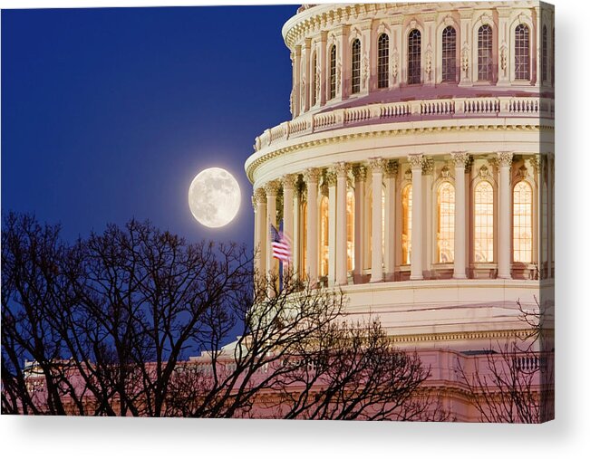 Built Structure Acrylic Print featuring the photograph Capitol Moonrise by Ssucsy