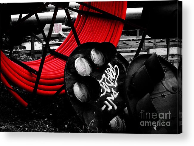 Color-key Acrylic Print featuring the photograph Cast-Offs and Cable in a Railroad Yard by Steve Ember