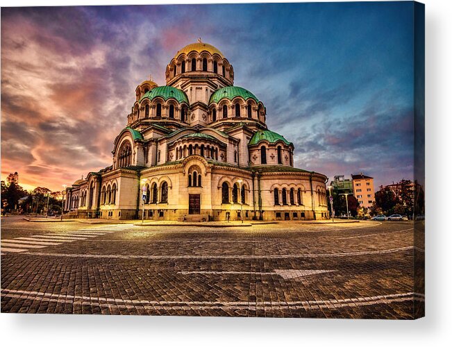 Cathedral Acrylic Print featuring the photograph Cathedral St. Alexander Nevsky At Sunset by Vasil Nanev