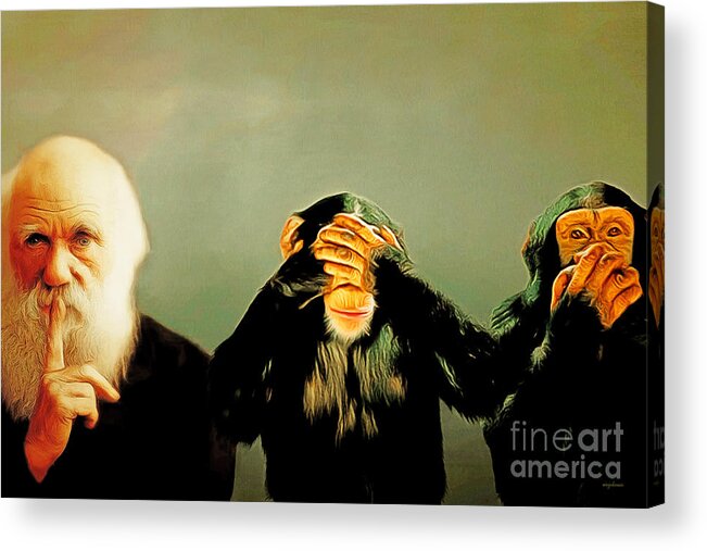Wingsdomain Acrylic Print featuring the photograph Charles Darwin The Three Wise Monkeys See No Evil 20180925 by Wingsdomain Art and Photography