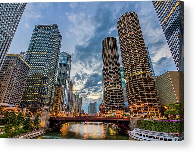 Chicago River Acrylic Print featuring the photograph Chicago River Sunset by Carl Larson Photography