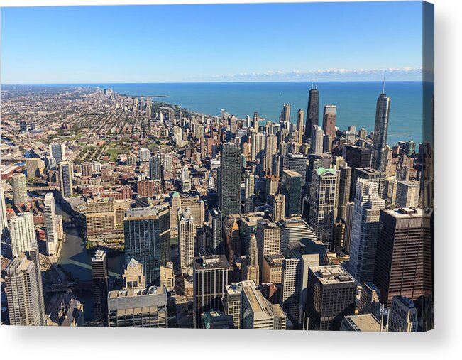 Lake Michigan Acrylic Print featuring the photograph Chicago Skyline And Lake Michigan by Fraser Hall