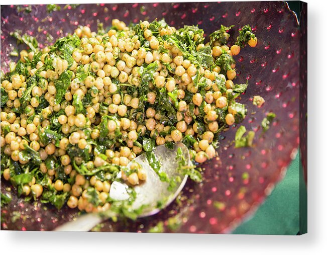 Abundance Acrylic Print featuring the digital art Chickpea Salad In Bowl At Cooperative Food Market Stall by Matelly