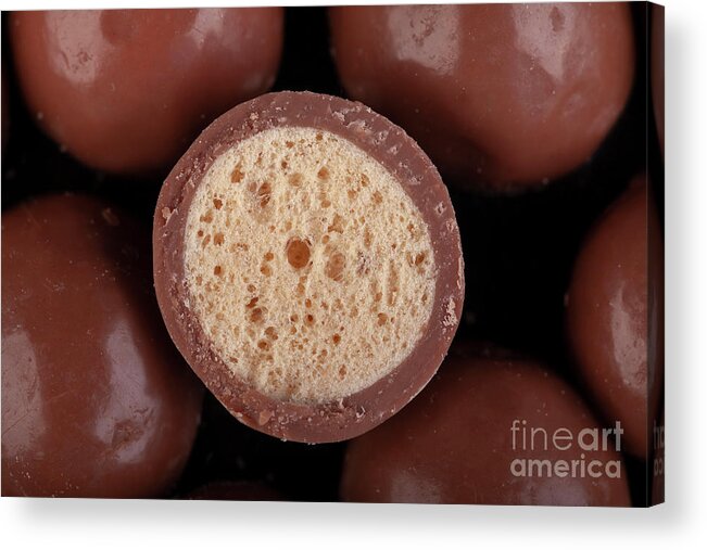 Diet Acrylic Print featuring the photograph Chocolate honeycomb sweet close up by Simon Bratt