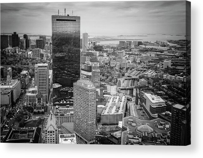Boston Acrylic Print featuring the photograph City of Boston Reflected Black and White by Carol Japp