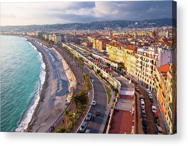 Nice Acrylic Print featuring the photograph City of Nice Promenade des Anglais waterfront aerial view by Brch Photography