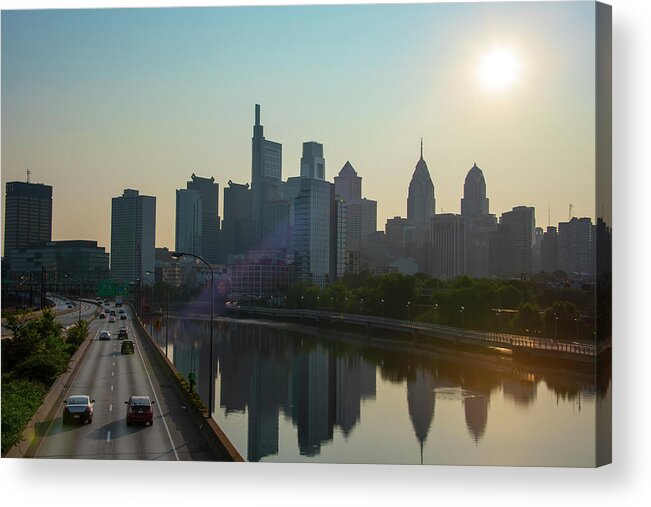 Cityscape Acrylic Print featuring the photograph Cityscape Sunrise - Philadelphia from South Street by Bill Cannon