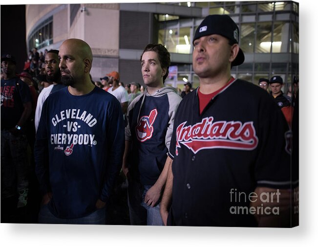 Facial Expression Acrylic Print featuring the photograph Cleveland Indians Fans Gather To The by Justin Merriman