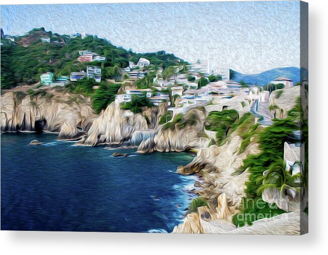 Cliffs In Alcapulco Acrylic Print featuring the digital art Cliffs in Acapulco Mexico I by Kenneth Montgomery