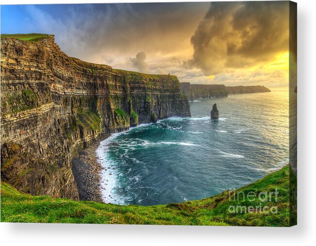 Big Acrylic Print featuring the photograph Cliffs Of Moher At Sunset Co Clare by Patryk Kosmider