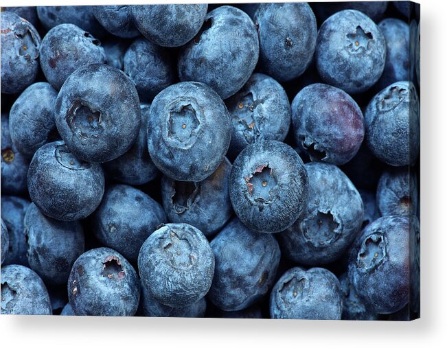 Large Group Of Objects Acrylic Print featuring the photograph Close Up Of Bunch Of Blueberries by Ross Woodhall