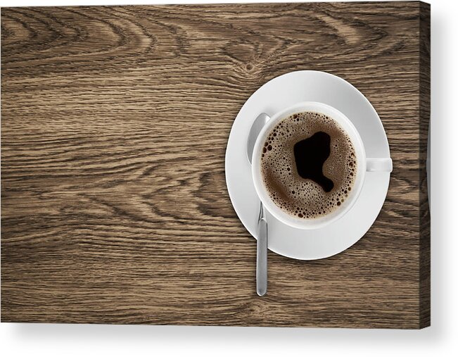 Natural Pattern Acrylic Print featuring the photograph Coffeecup With Coffee In It On A Wooden by Daneger