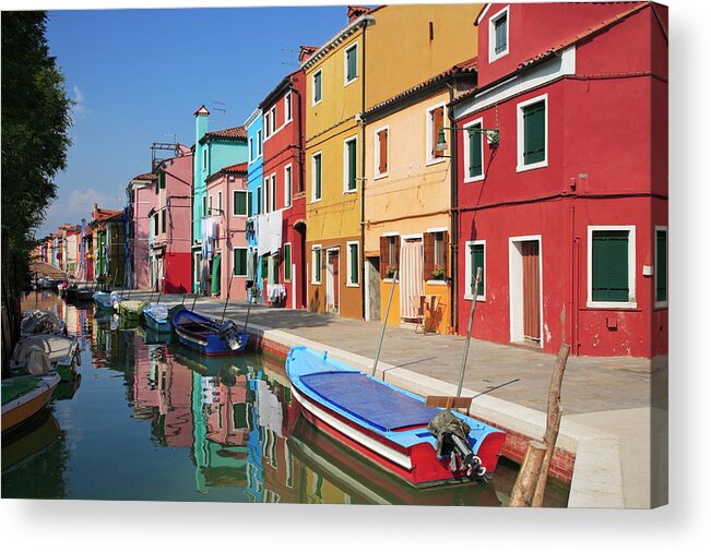 Row House Acrylic Print featuring the photograph Colored Houses On The Island Of Burano by Guy Vanderelst