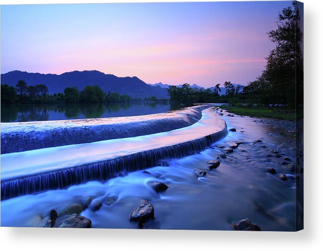 Scenics Acrylic Print featuring the photograph Colorful Flowing Water And Mountain by Bihaibo