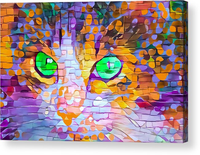 Daubs Acrylic Print featuring the digital art Colorful Paint Daubs Kitten Green Eyes by Don Northup