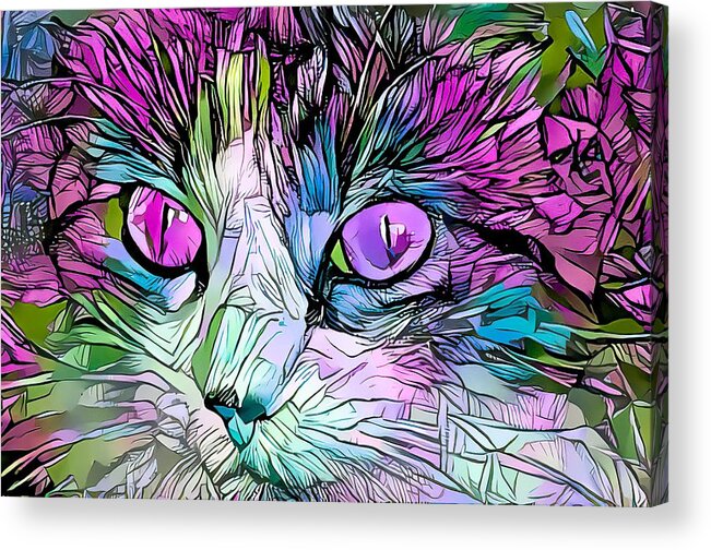 Coloring Book Acrylic Print featuring the digital art Coloring Book Kitty Purple Eyes by Don Northup