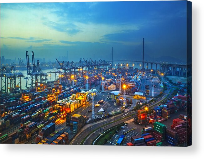 Freight Transportation Acrylic Print featuring the photograph Container Terminals by Shenji Li