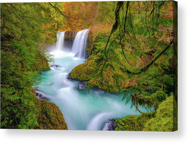 Waterfall Acrylic Print featuring the photograph Cool Mountain Water Flows Outward to the Sea by Gary Kochel