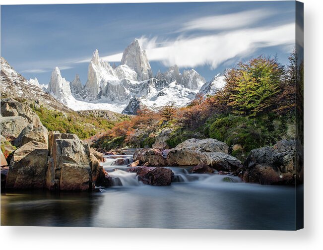 Scenics Acrylic Print featuring the photograph Corre Fitz Roy In Patagonia, Argentina by Www.johnbarwood.com