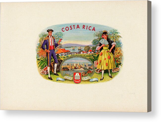 Man Woman Cigar Box Acrylic Print featuring the painting Costa Rica by Art Of The Cigar