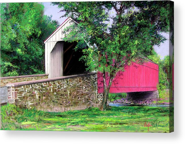Covered Bridge Acrylic Print featuring the painting Covered Bridge by Thomas Linker