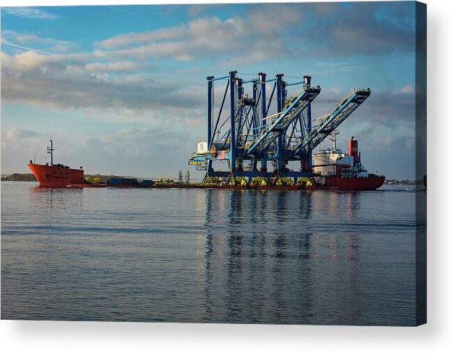 Southport Acrylic Print featuring the photograph Cranes head to Wilmington. by Nick Noble