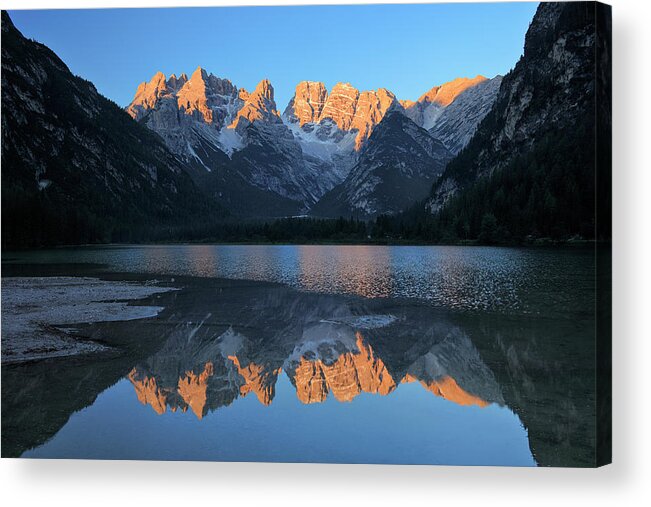 Scenics Acrylic Print featuring the photograph Cristallo Group Reflecting In Lago Di by Martin Ruegner