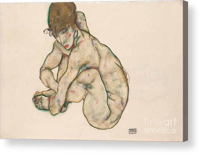 Gouache Acrylic Print featuring the drawing Crouching Nude Girl, 1914. Artist by Heritage Images