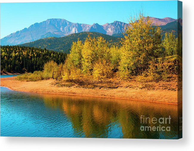 Crystal Reservoir Acrylic Print featuring the photograph Crystal Reservoir and Pikes Peak in Autumn by Steven Krull