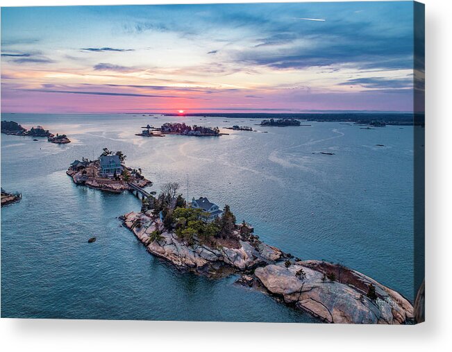 Thimble Islands Acrylic Print featuring the photograph Cut in Two Sunset by Veterans Aerial Media LLC