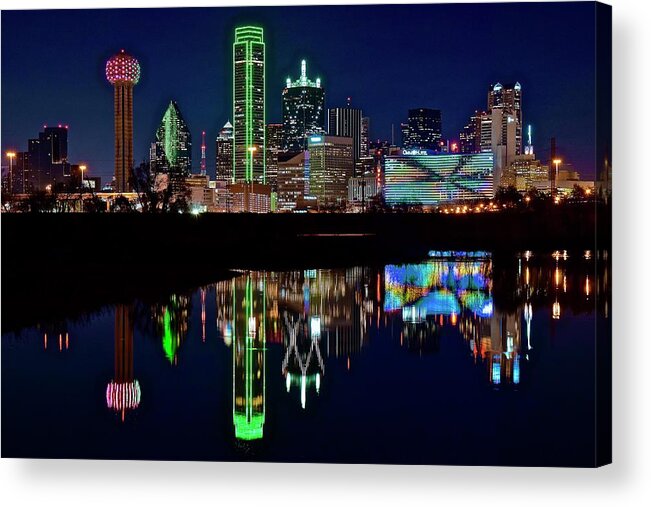 Dallas Acrylic Print featuring the photograph Dallas Reflecting at Night by Frozen in Time Fine Art Photography