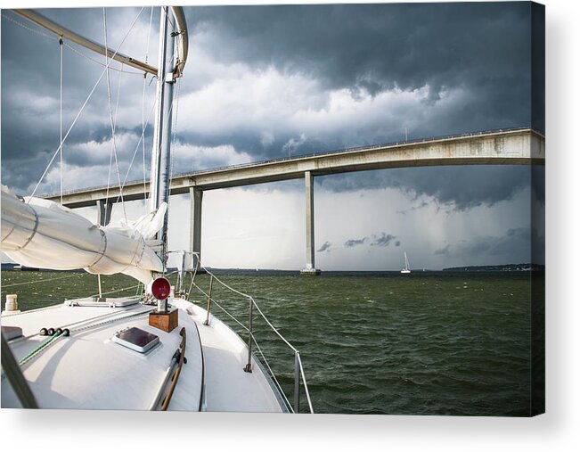 Boat Acrylic Print featuring the photograph Dark Approaching Storm As Seen From Boat On The Ocean by Cavan Images