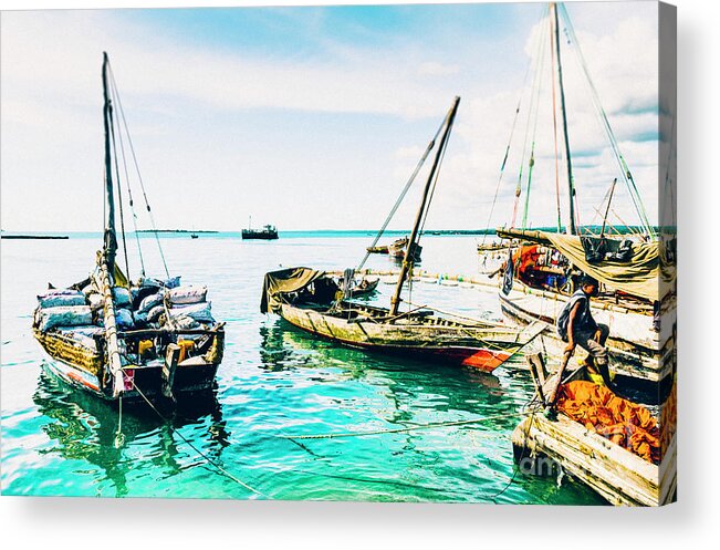 Africa Acrylic Print featuring the photograph Dhow Sail Boats Zanzibar Tanzania 3735 - Coastal Ocean East Africa by Neptune - Amyn Nasser Photographer